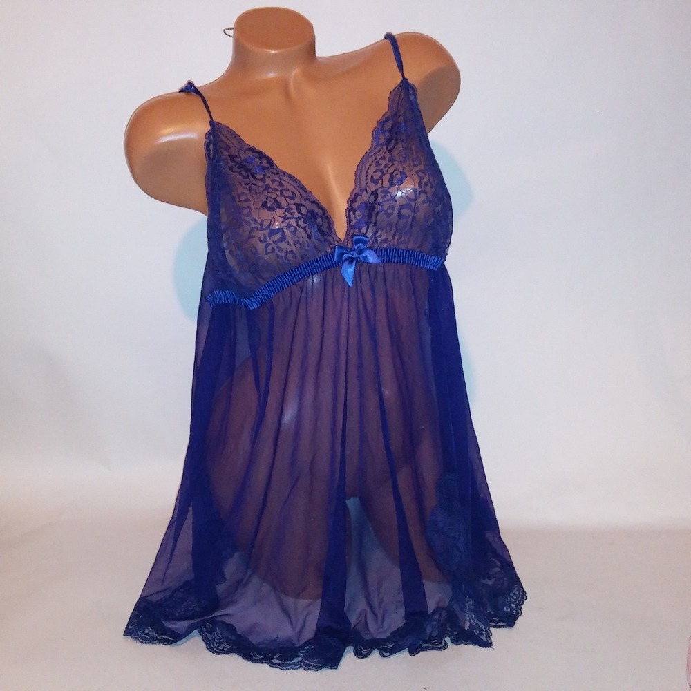 Torrid Lingerie Babydoll 3X Blue Sheer Lace Trim Wireless